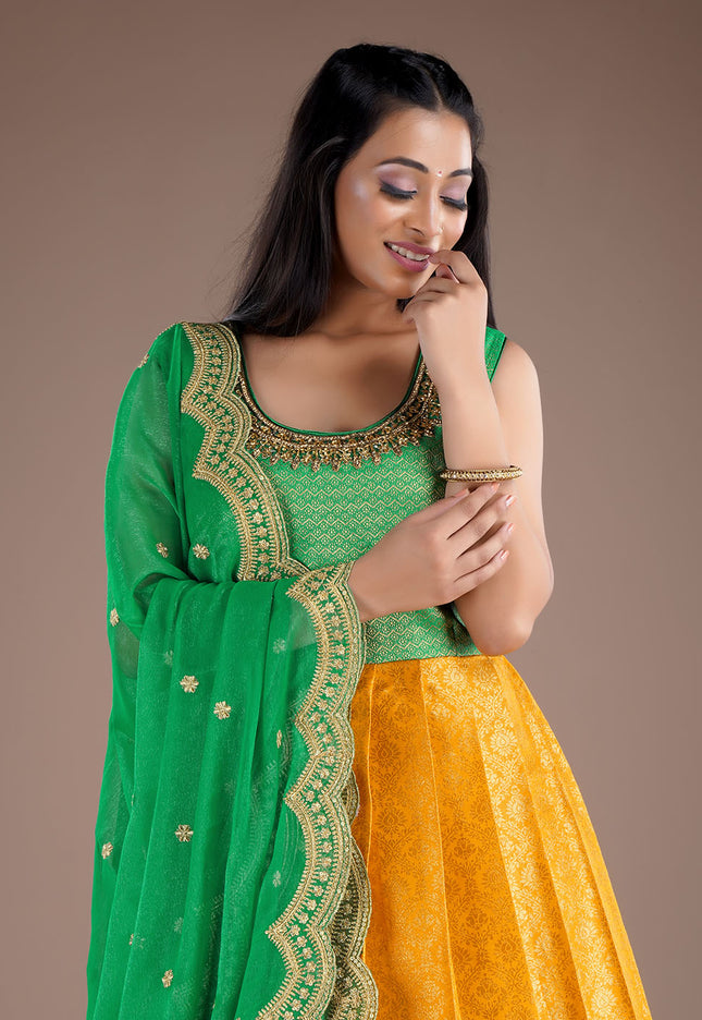 Gold Long Banarasi Silk Gown