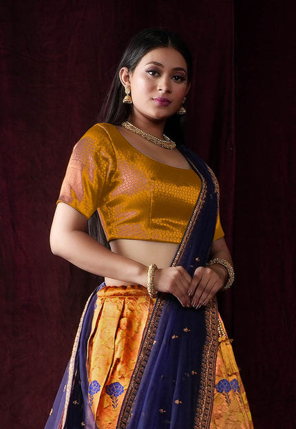 Gold Banarasi Silk Half Saree For Women