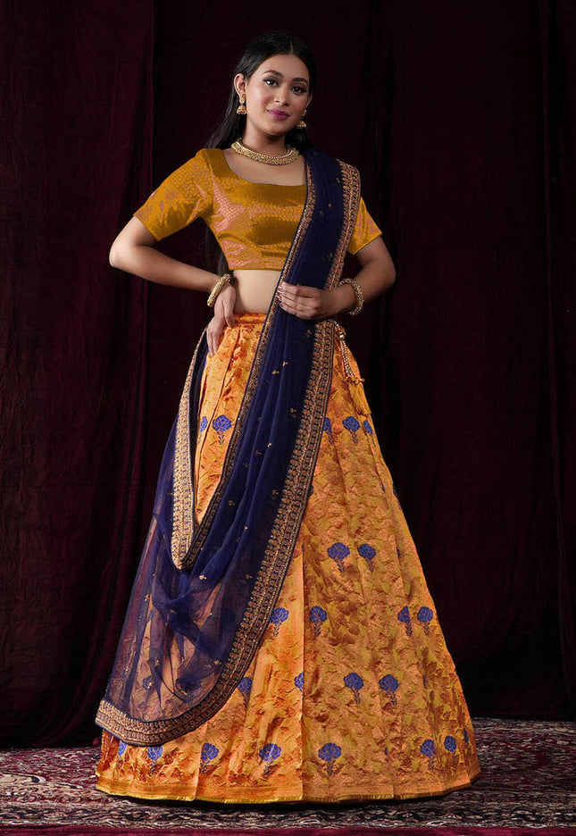 Gold Banarasi Silk Half Saree For Women