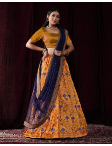 Gold Banarasi Silk Half Saree For Women
