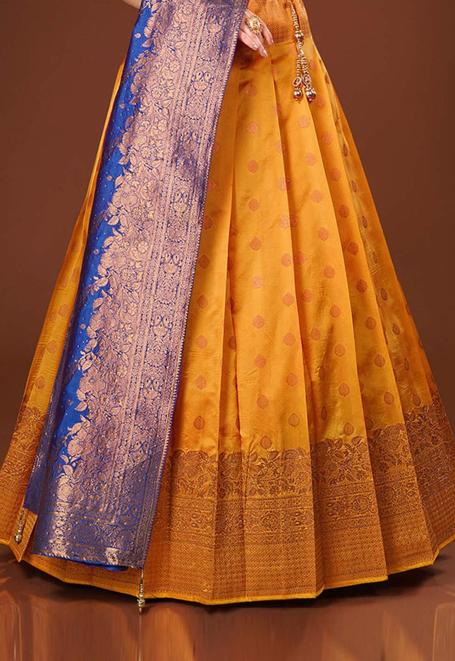 Gold Pure Banarasi silk Half Saree with Zari weaving