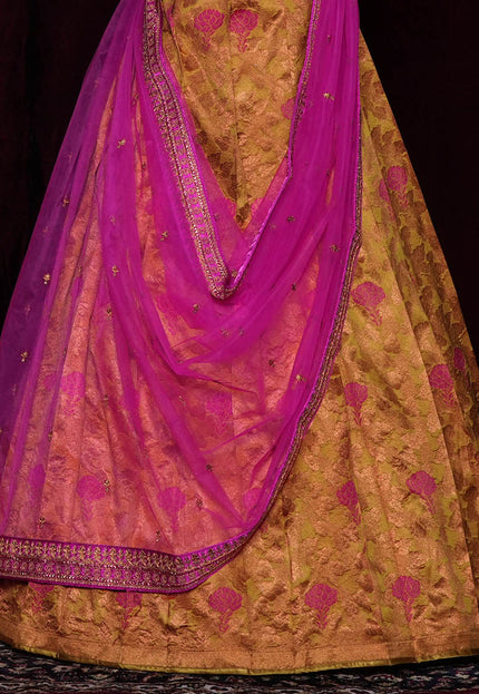 Gold Banarasi Silk Half Saree For Women