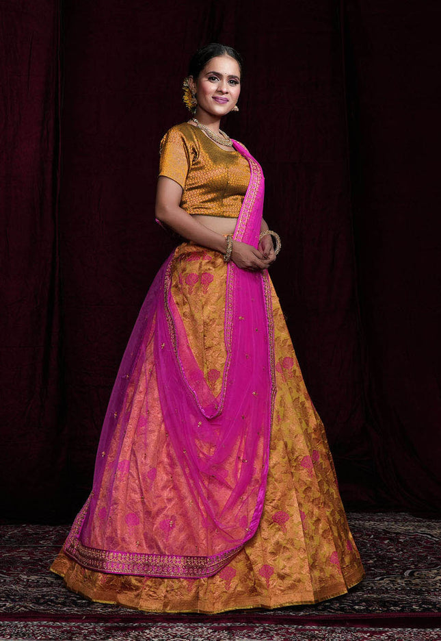 Gold Banarasi Silk Half Saree For Women
