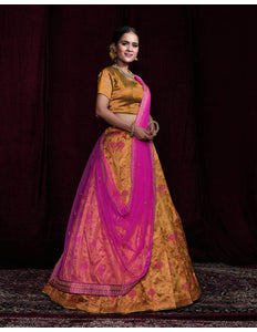Gold Banarasi Silk Half Saree For Women