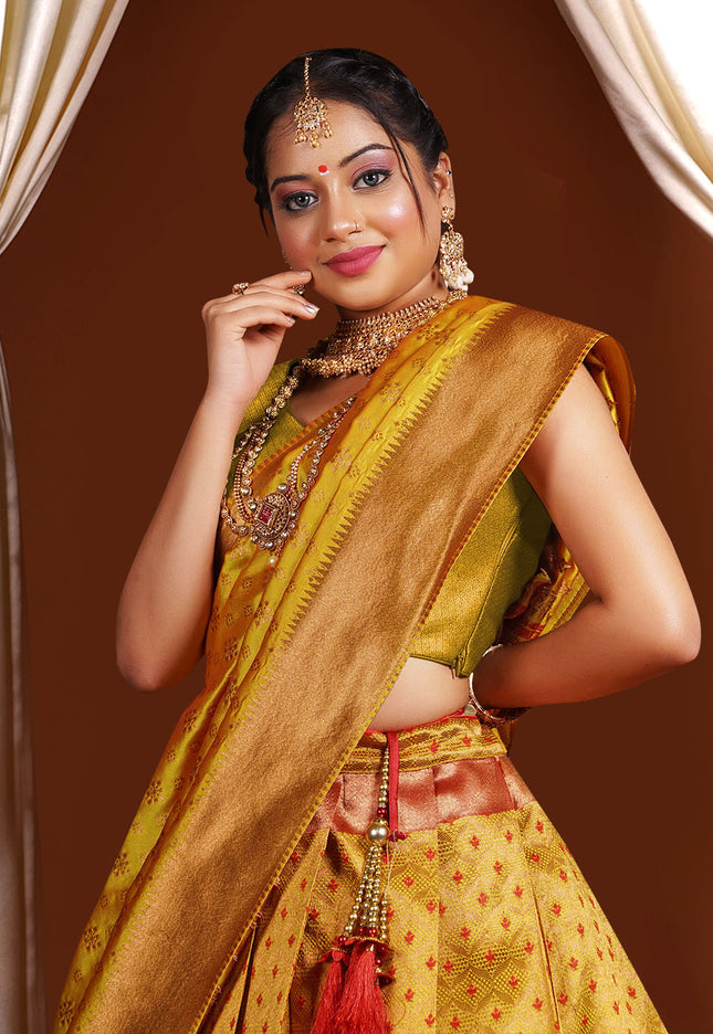 Gold Kanjivaram Silk Half Saree