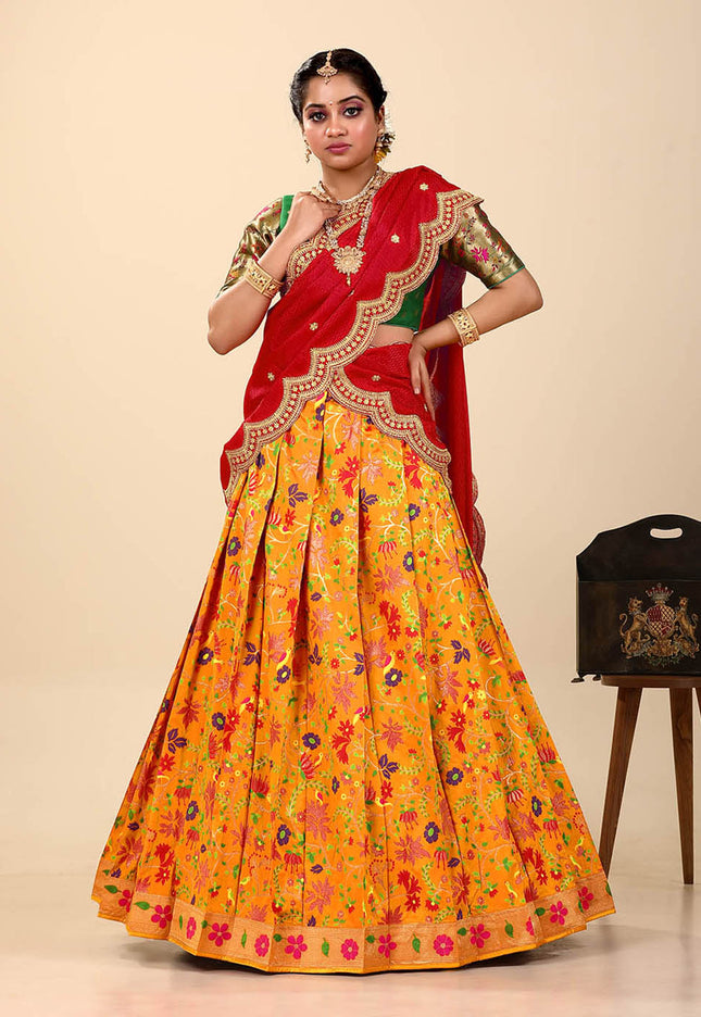 Yellow Banarasi Silk Latest Lehenga