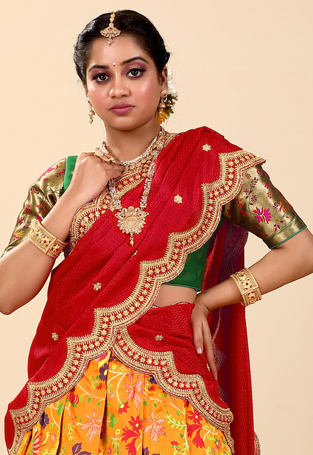 Yellow Banarasi Silk Latest Lehenga