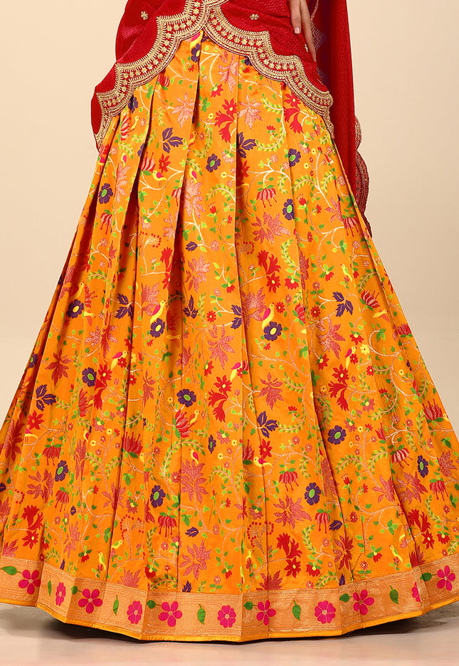 Yellow Banarasi Silk Latest Lehenga