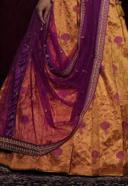 Gold Banarasi Silk Half Saree