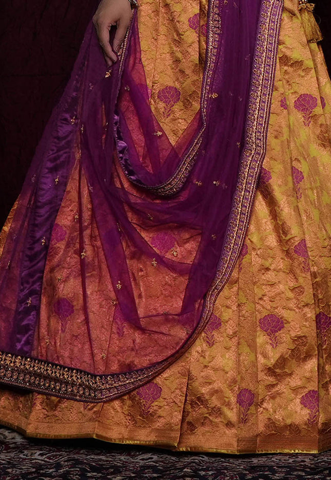 Gold Banarasi Silk Half Saree