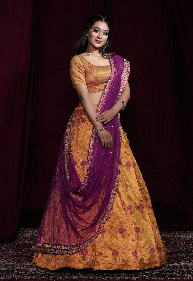 Gold Banarasi Silk Half Saree