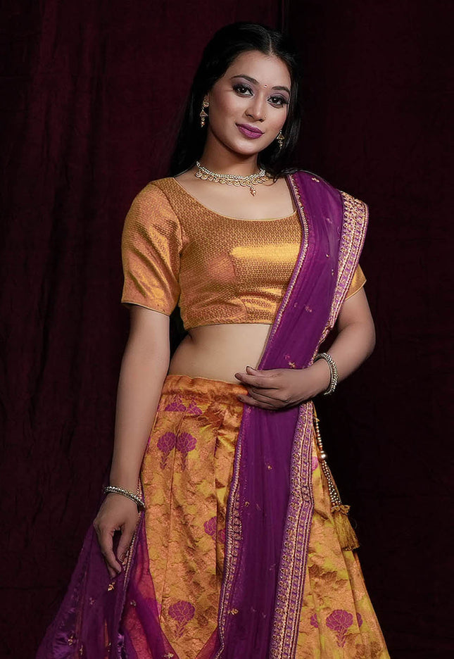 Gold Banarasi Silk Half Saree