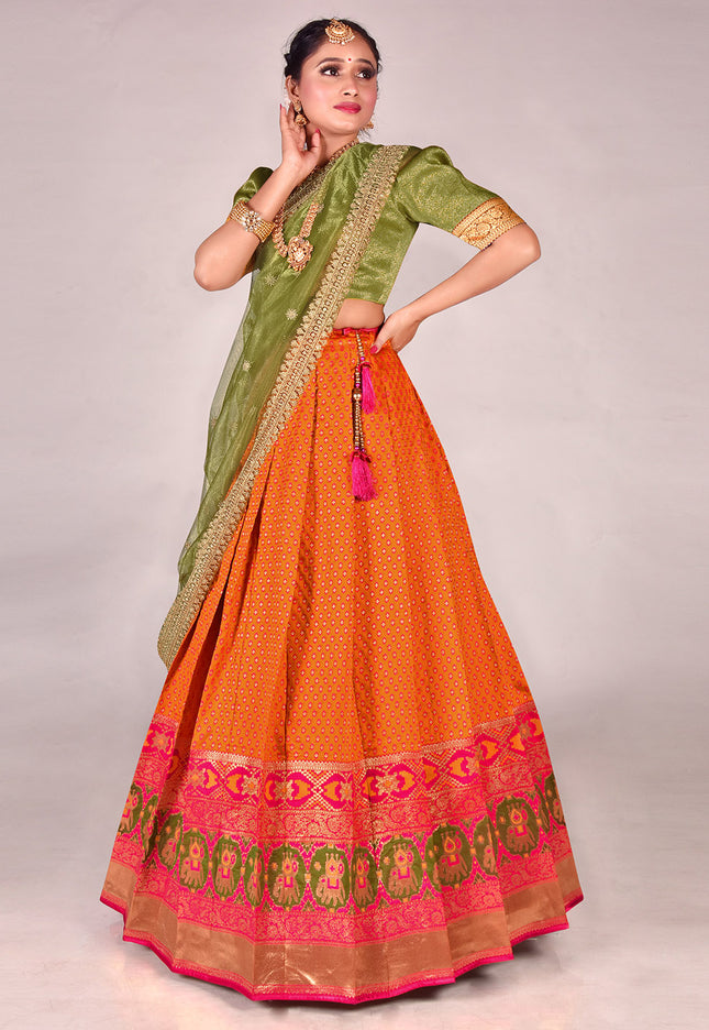 Orange Banarasi Silk Lehenga