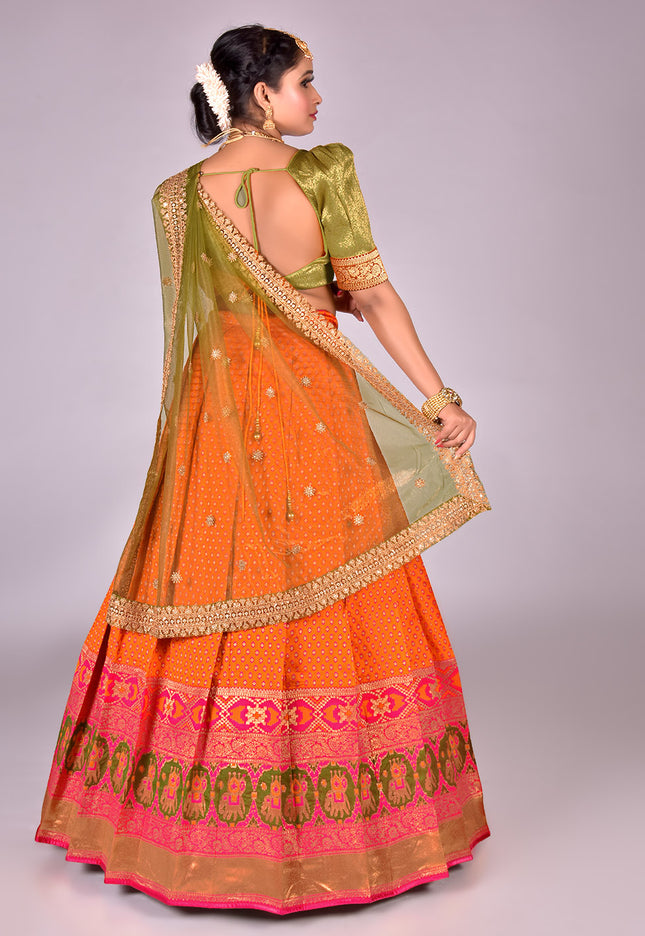 Orange Banarasi Silk Lehenga