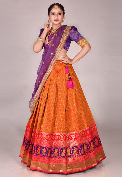 Orange Banarasi Silk Lehenga