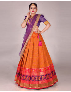 Orange Banarasi Silk Lehenga