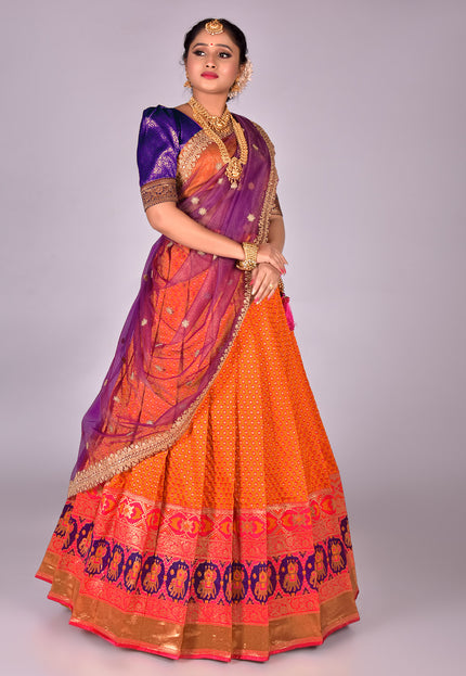 Orange Banarasi Silk Lehenga