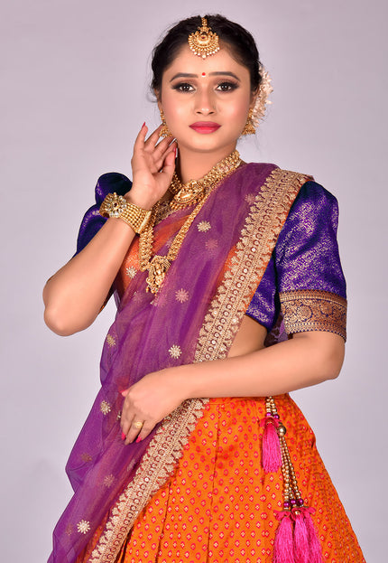 Orange Banarasi Silk Lehenga