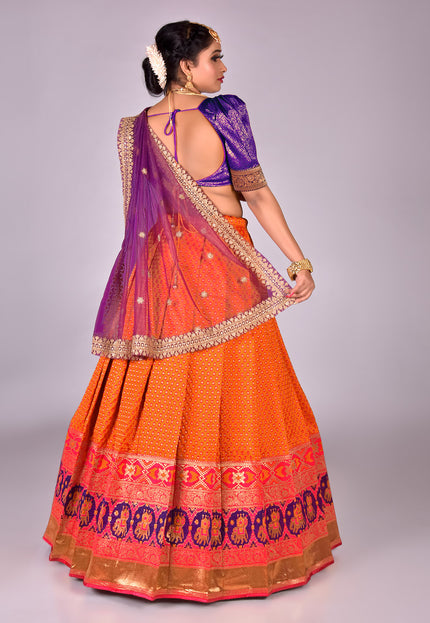 Orange Banarasi Silk Lehenga