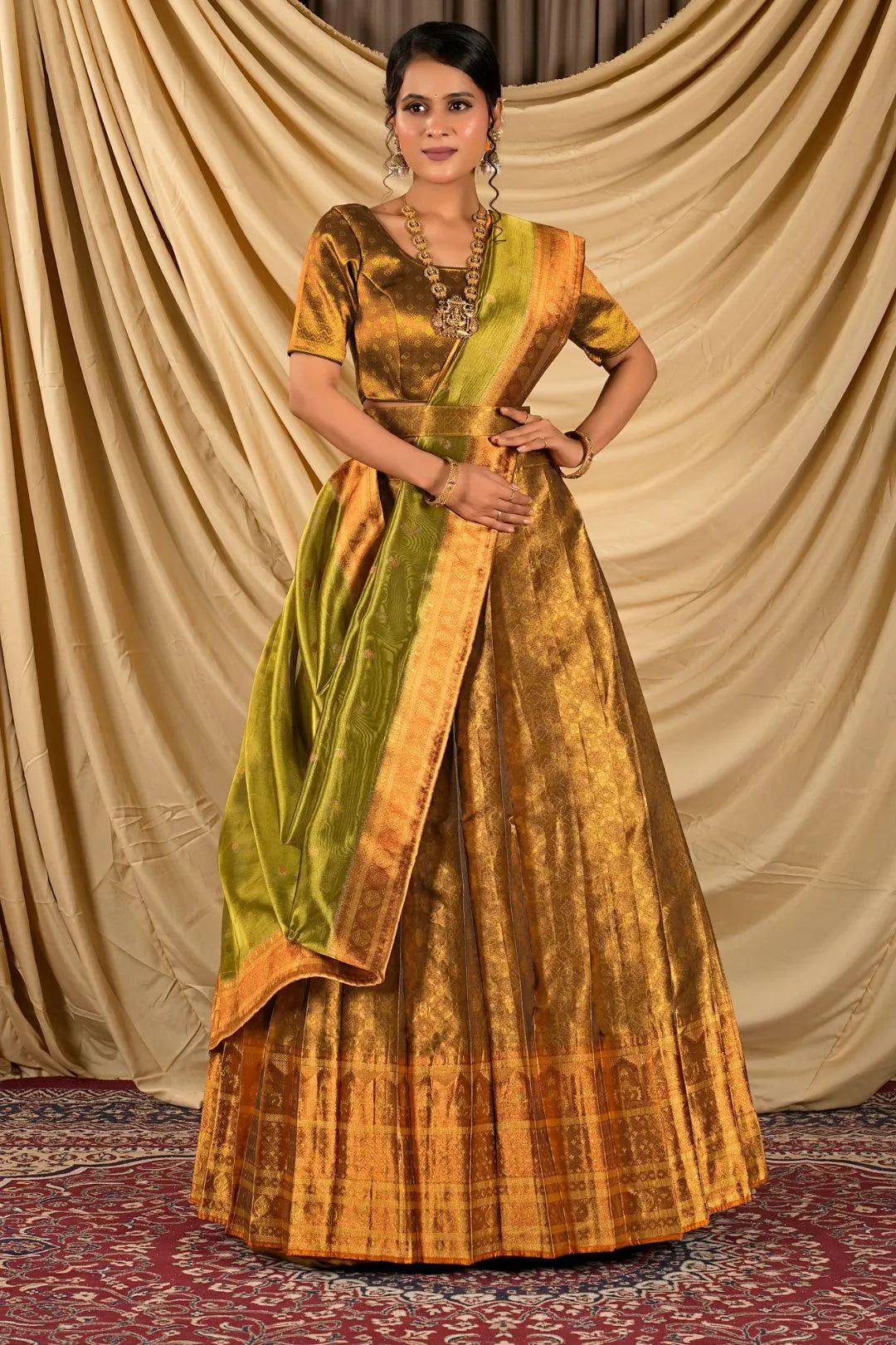 Gold Pure Two Tone Zari Tissue Lehenga Choli For Women
