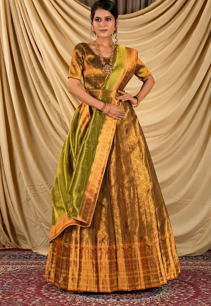Gold Pure Two Tone Zari Tissue Lehenga Choli For Women