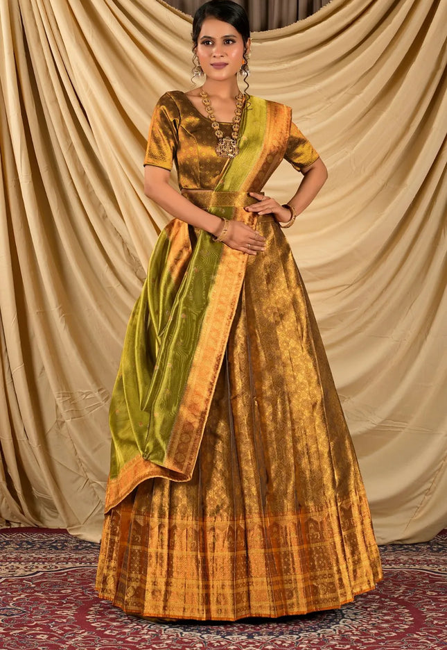 Gold Pure Two Tone Zari Tissue Lehenga Choli For Women