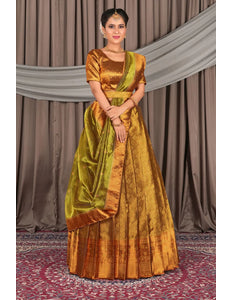Gold Pure Two Tone Zari Tissue Pattu Half Saree For Women