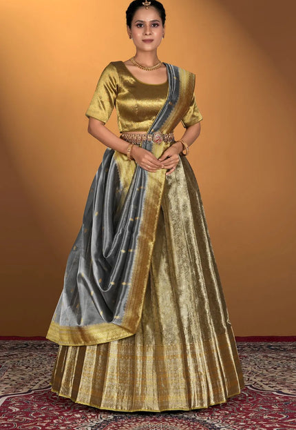Gold Pure Two Tone Zari Tissue Lehenga Choli