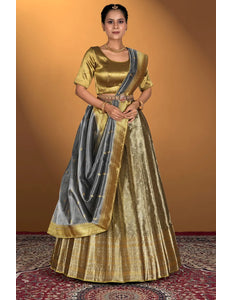Gold Pure Two Tone Zari Tissue Lehenga Choli