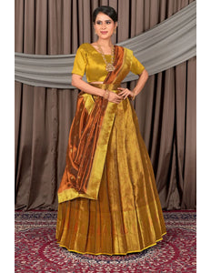 Gold Pure Two Tone Zari Tissue Pattu Half Saree For Women