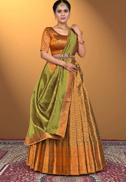 Gold Pure Two Zari Tissue Half Saree For Women