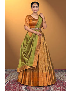 Gold Pure Two Zari Tissue Half Saree For Women