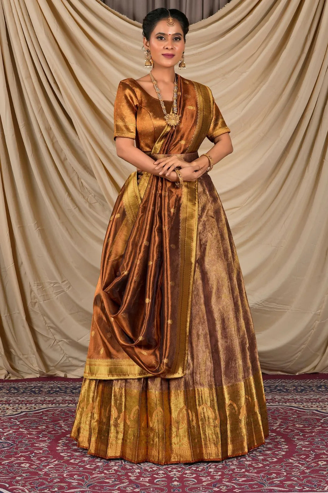 Gold Tissue Silk Pattu Lehenga Choli For Women