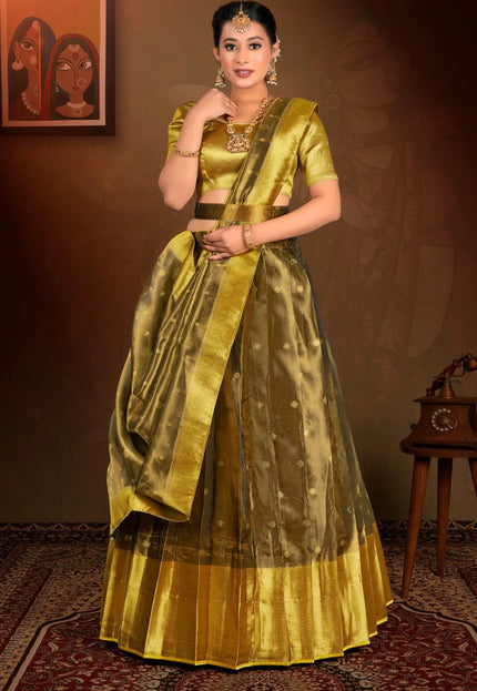 Gold Tissue Silk Zari Work Lehenga Choli For Women
