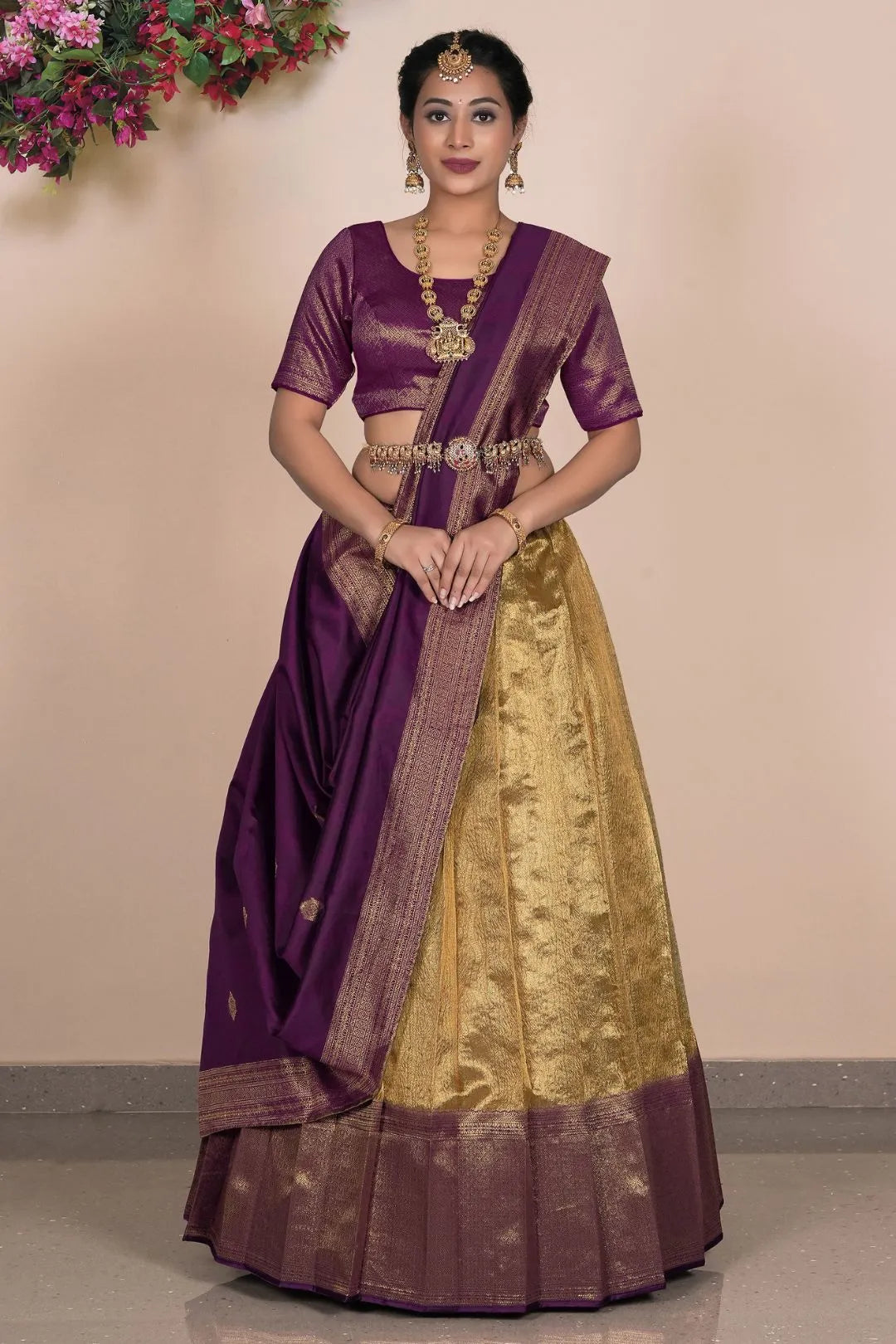 Gold Traditional Tissue Banarasi Lehenga Choli