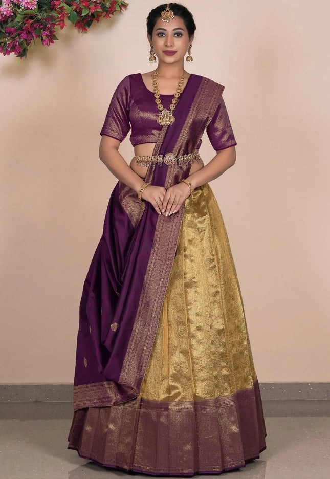 Gold Traditional Tissue Banarasi Lehenga Choli