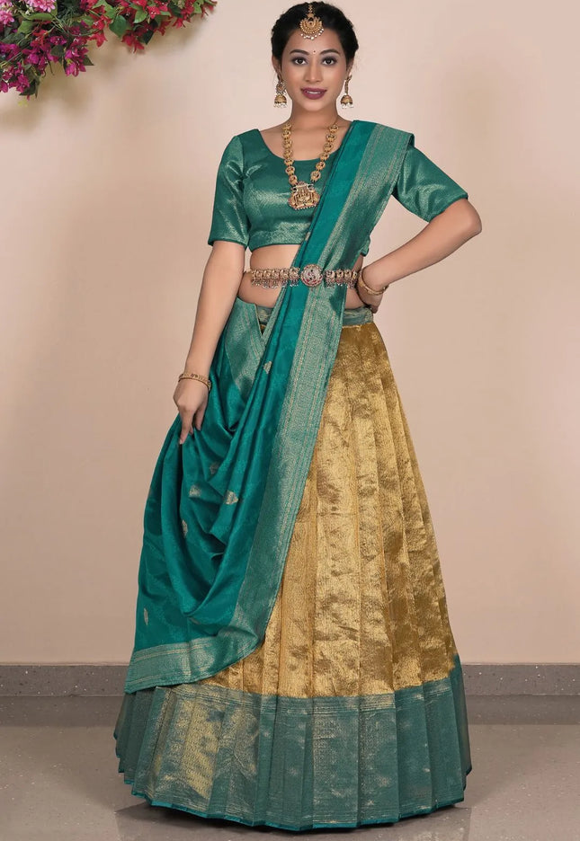 Gold Traditional Tissue Silk Lehenga Choli