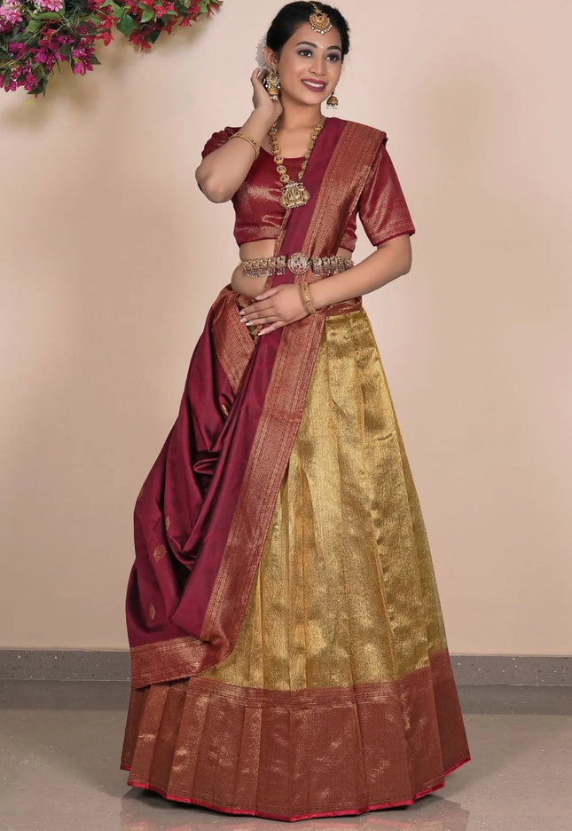 Gold Traditional Tissue Silk Lehenga Choli For Women