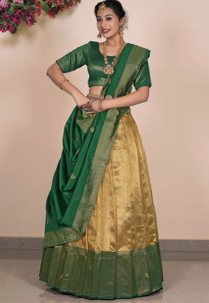 Gold Traditional Tissue Silk Lehenga Choli with Zari Work