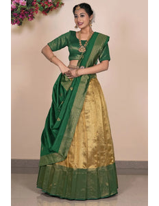Gold Traditional Tissue Silk Lehenga Choli with Zari Work