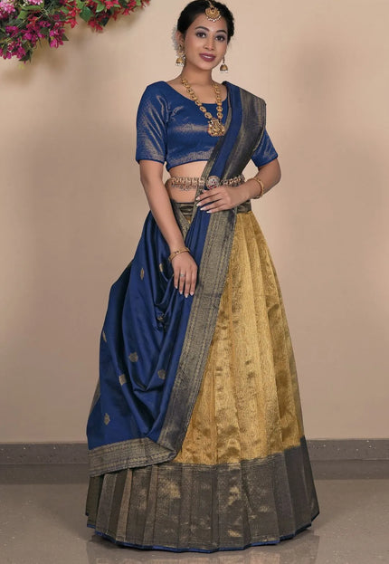 Gold Traditional Zari Tissue Silk Lehenga Choli