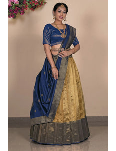 Gold Traditional Zari Tissue Silk Lehenga Choli