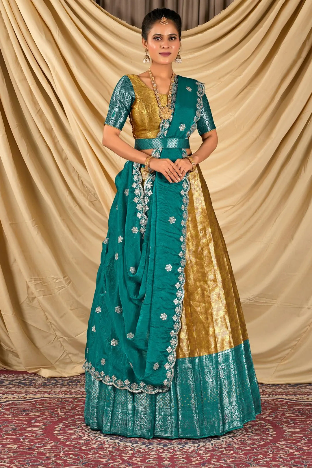 Gold Zari Tissue Half Saree with Zari Woven For Women