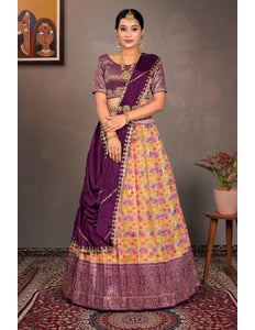 Gold Zari Tissue Lehenga Choli With Digital Print