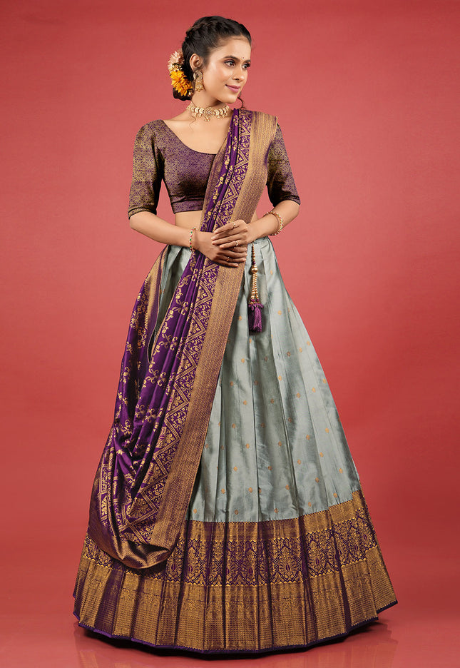 Gray Banarasi Lehenga Choli