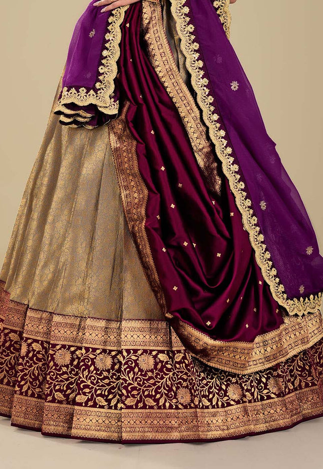 Wine Kanjivaram Pattu Lehenga
