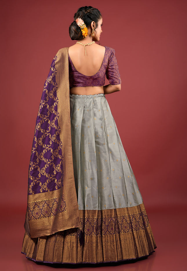 Gray Banarasi Lehenga Choli