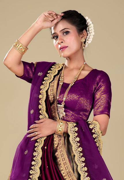 Wine Kanjivaram Pattu Lehenga