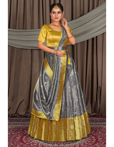 Gray Tissue Silk Zari Work Lehenga For Women