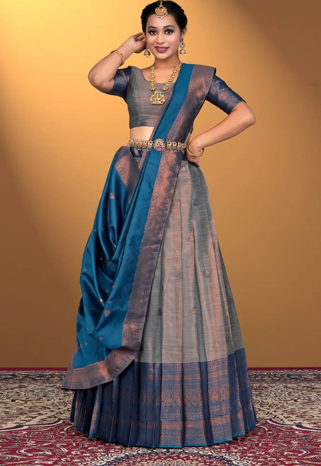 Gray Banarasi Silk Lehenga Choli For Women